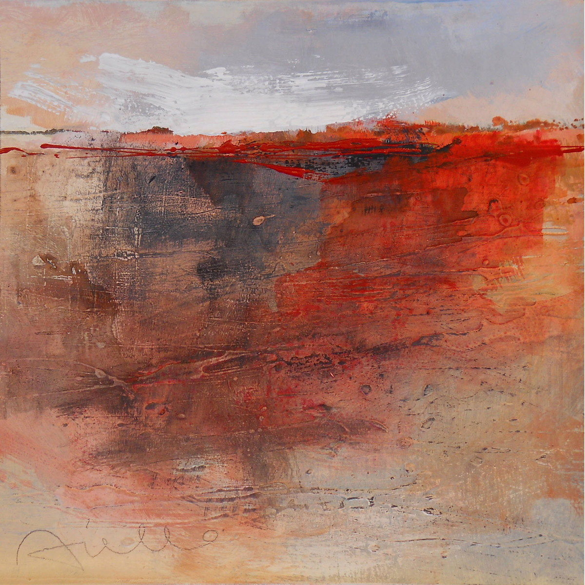 Paesaggio in rosso, Red Landscape, acrylic on canvas, paintings of abstract landscapes by Sergio Aiello contemporary artist at sergioaiello.com