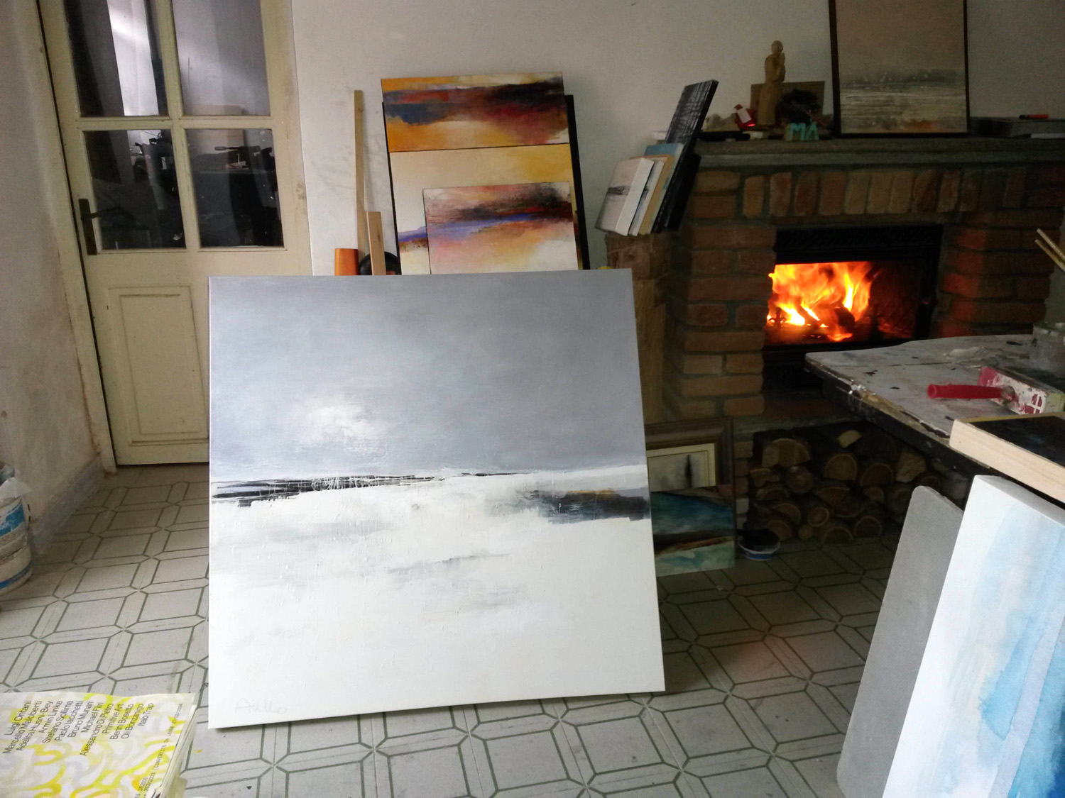 Running , the studio -cave of Sergio Aiello contemporary visual artist of Abstract Contemporary Landscape Paintings at https://www.sergioaiello.com